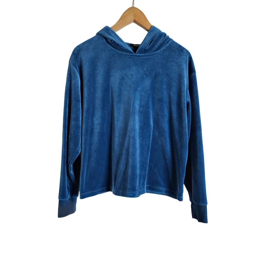 Alfani Intimates Womens Teal Blue Velour Hoodie Velvet Loungewear Cozy Sz M